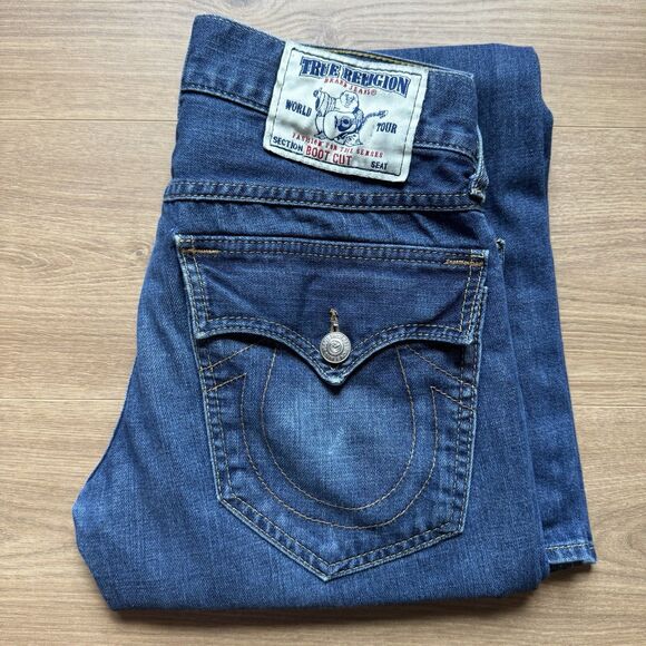 Vintage True Religion Boot Cut Jeans Women 29 Blue Low Rise Flap Pocket - Picture 12 of 13